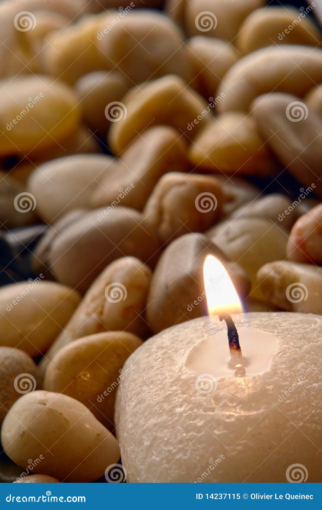 Meditation Candle Burning on Brown Pebbles Stock Image Image of