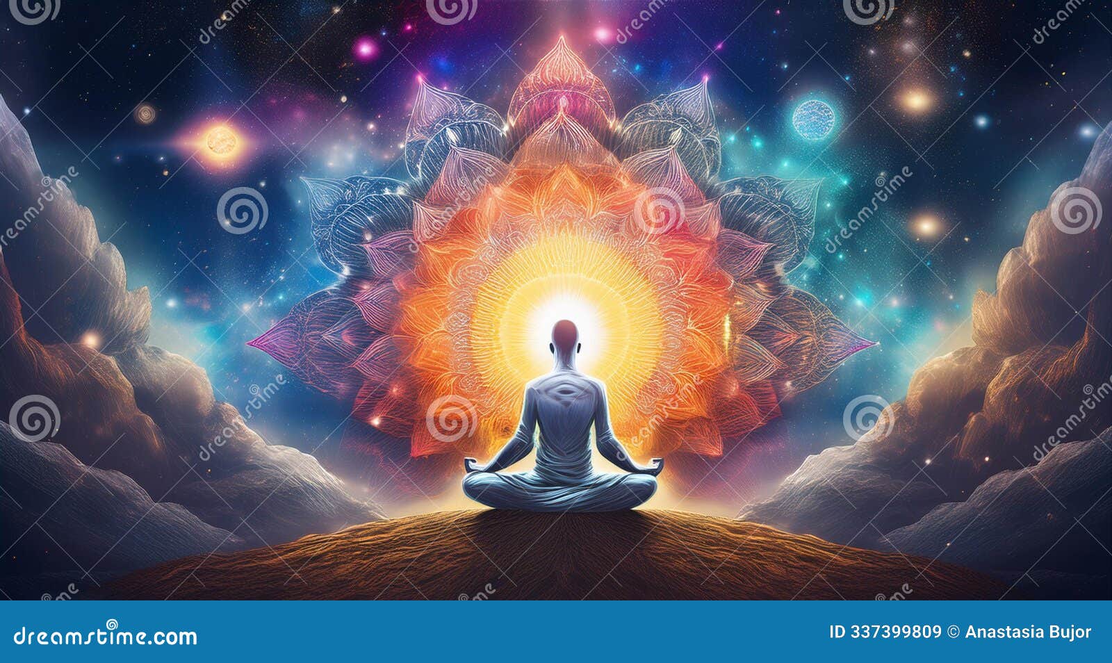 meditation, chakras, aura, lotuses and yoga.