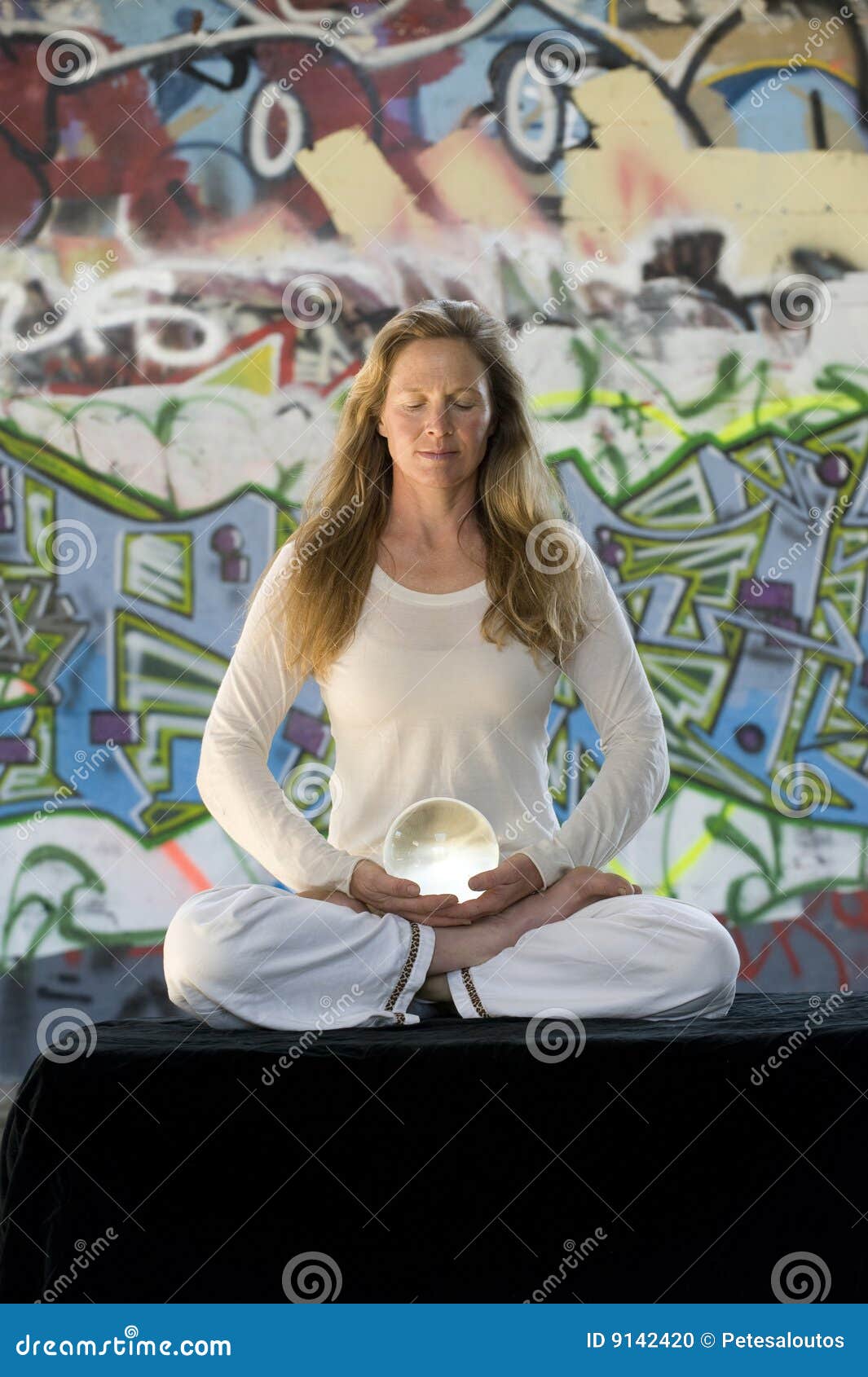 Meditation with Crystal Ball and Graffiti Editorial Image Image of
