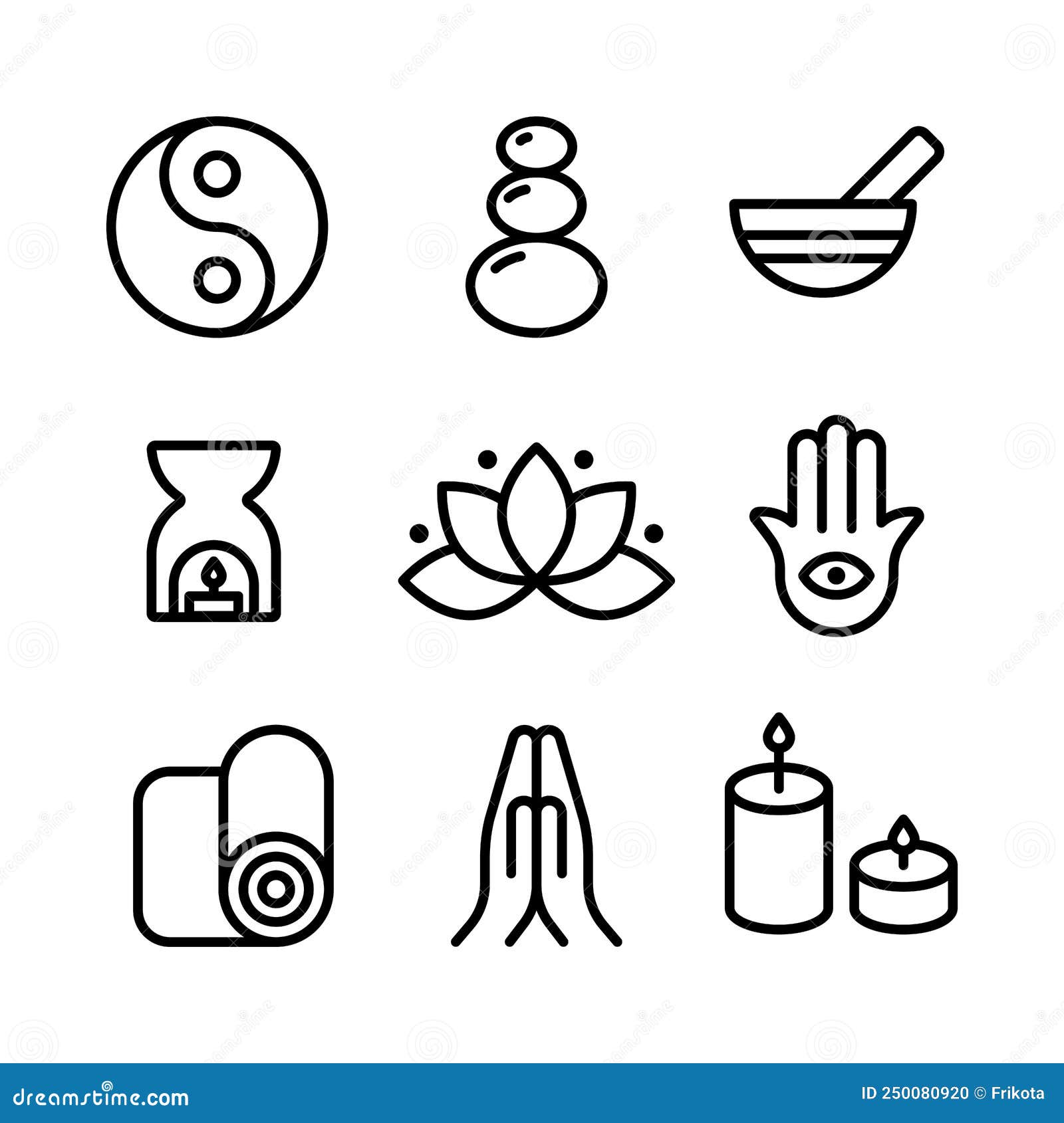 Meditation Icon Set. Black Outline Symbols. Concept of Zen, Calm, Yoga ...