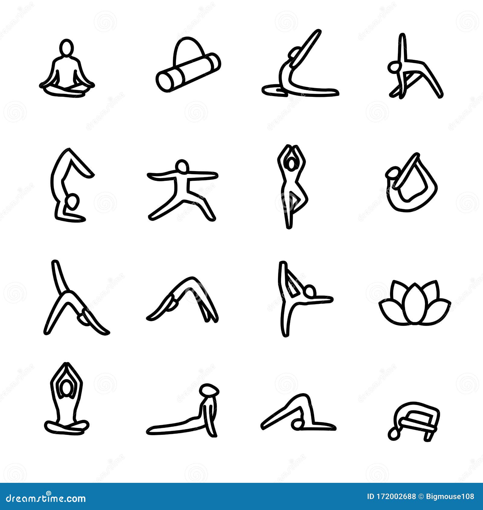 Meditation Practice Yoga Sign Black Thin Line Icon Set. Vector Stock ...