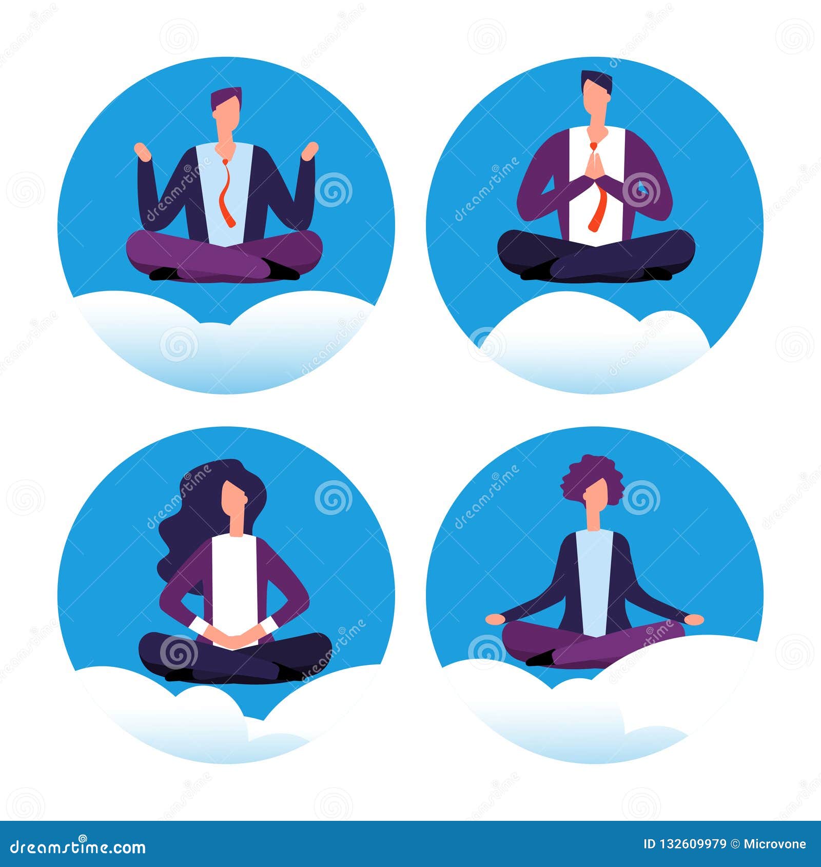 Meditation Yoga Businesspeople Vector Icons Office Workers Avoid