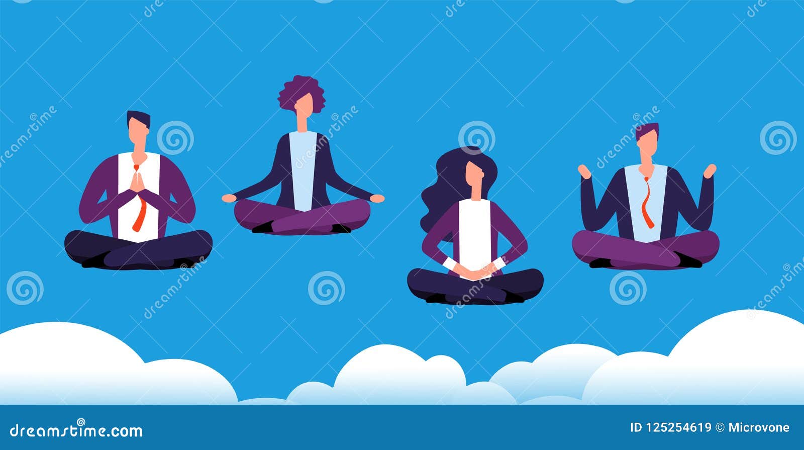 Meditation Yoga Group Business Team Relaxing And Meditating In