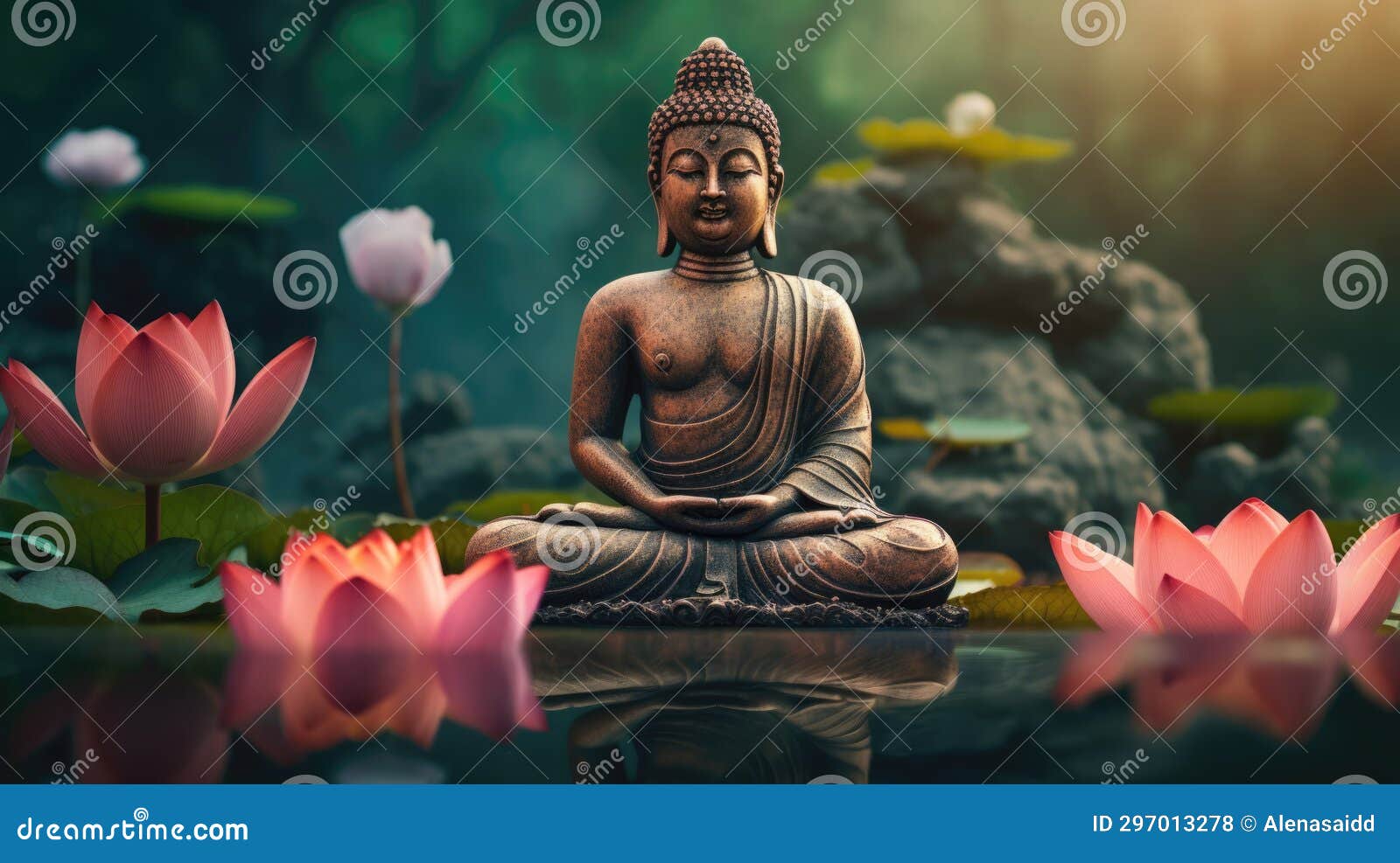 Meditation Zen Pose. Buddha Sat in Lotus Flower Floating on Water ...