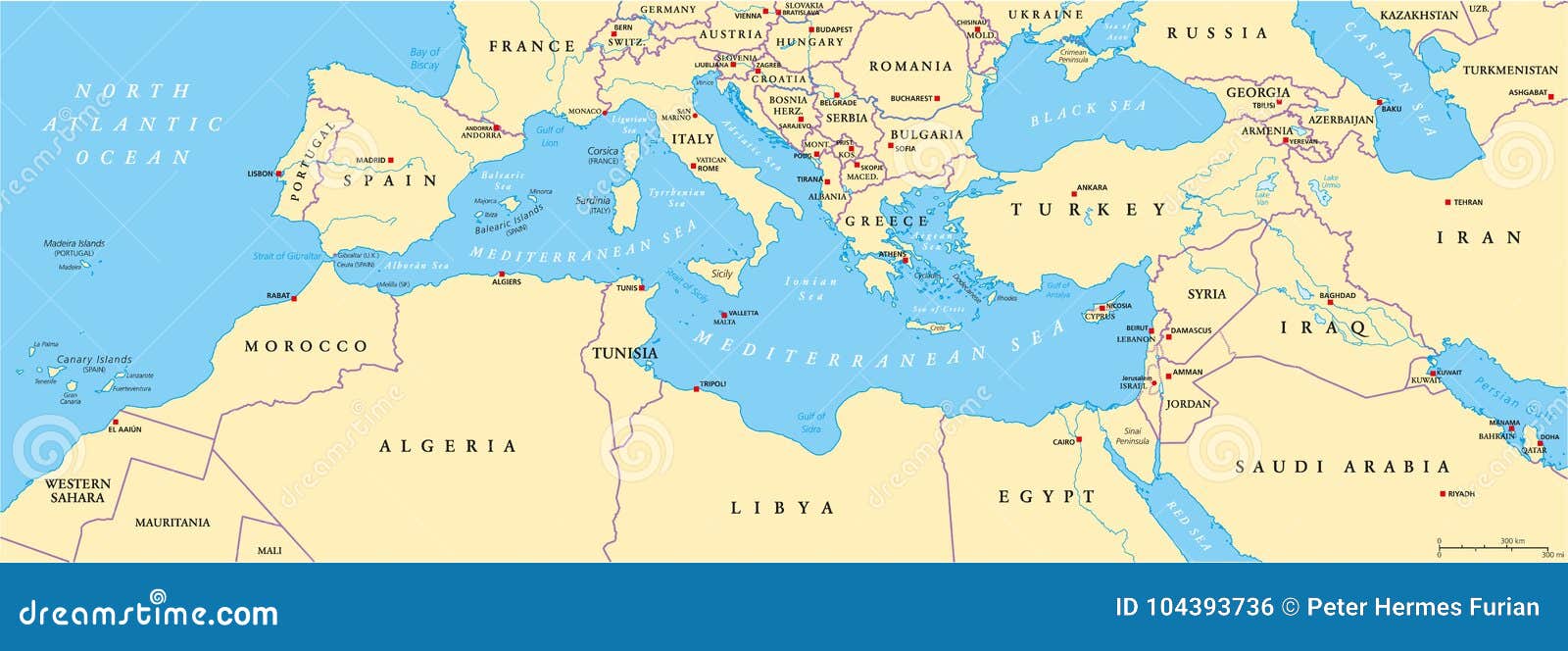 Mediterranean Basin Political Map Mediterranean Basin Political Map South Europe North Africa Near East Capitals National 104393736 