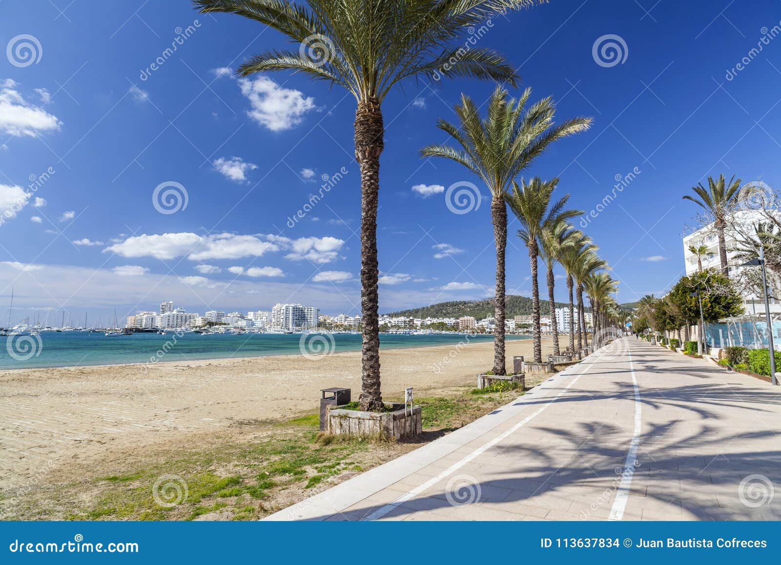 mediterranean beach, beach s arenal, town of sant antoni, ibiza