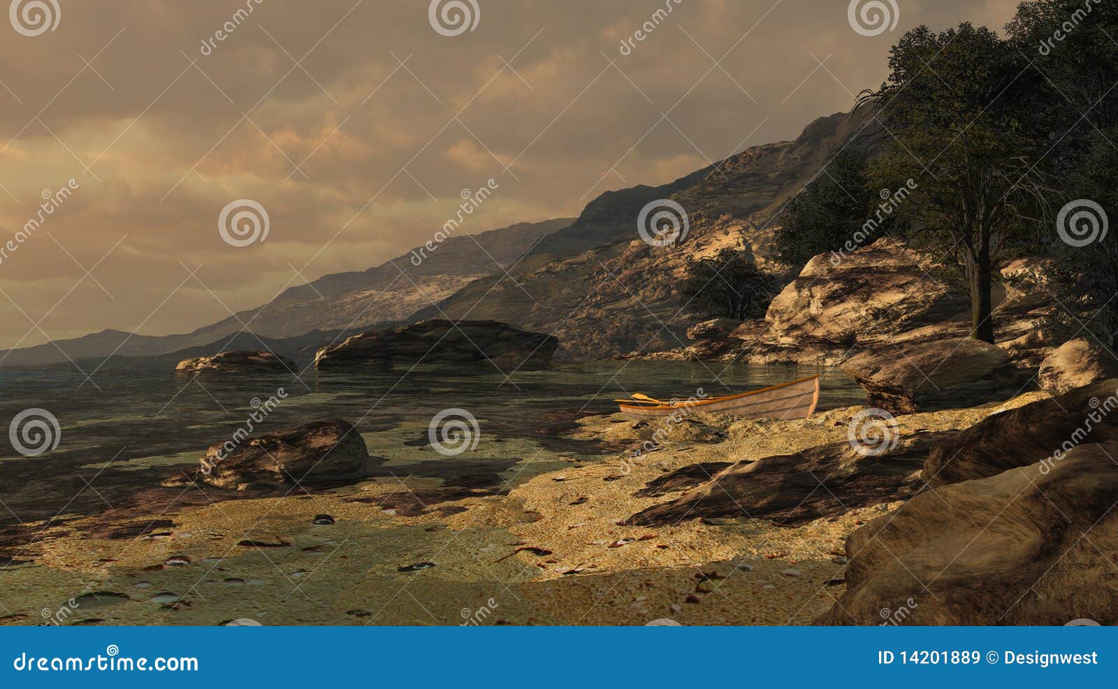 mediterranean coast with rowboat