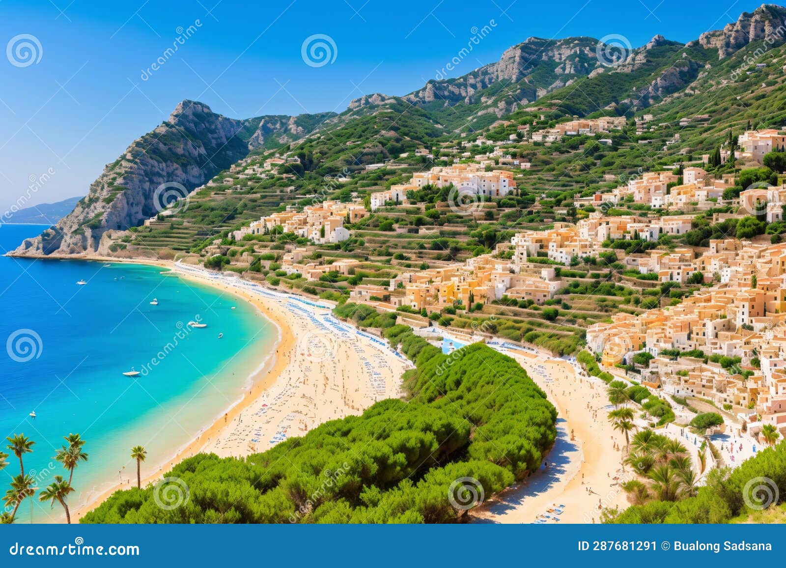 Mediterranean Coast, Spain, Mallorca, Sea and Beach. Stock Illustration ...