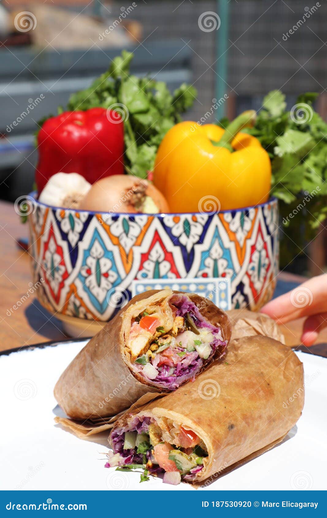Mediterranean Cuisine with Humus and Shakshouka Stock Photo - Image of