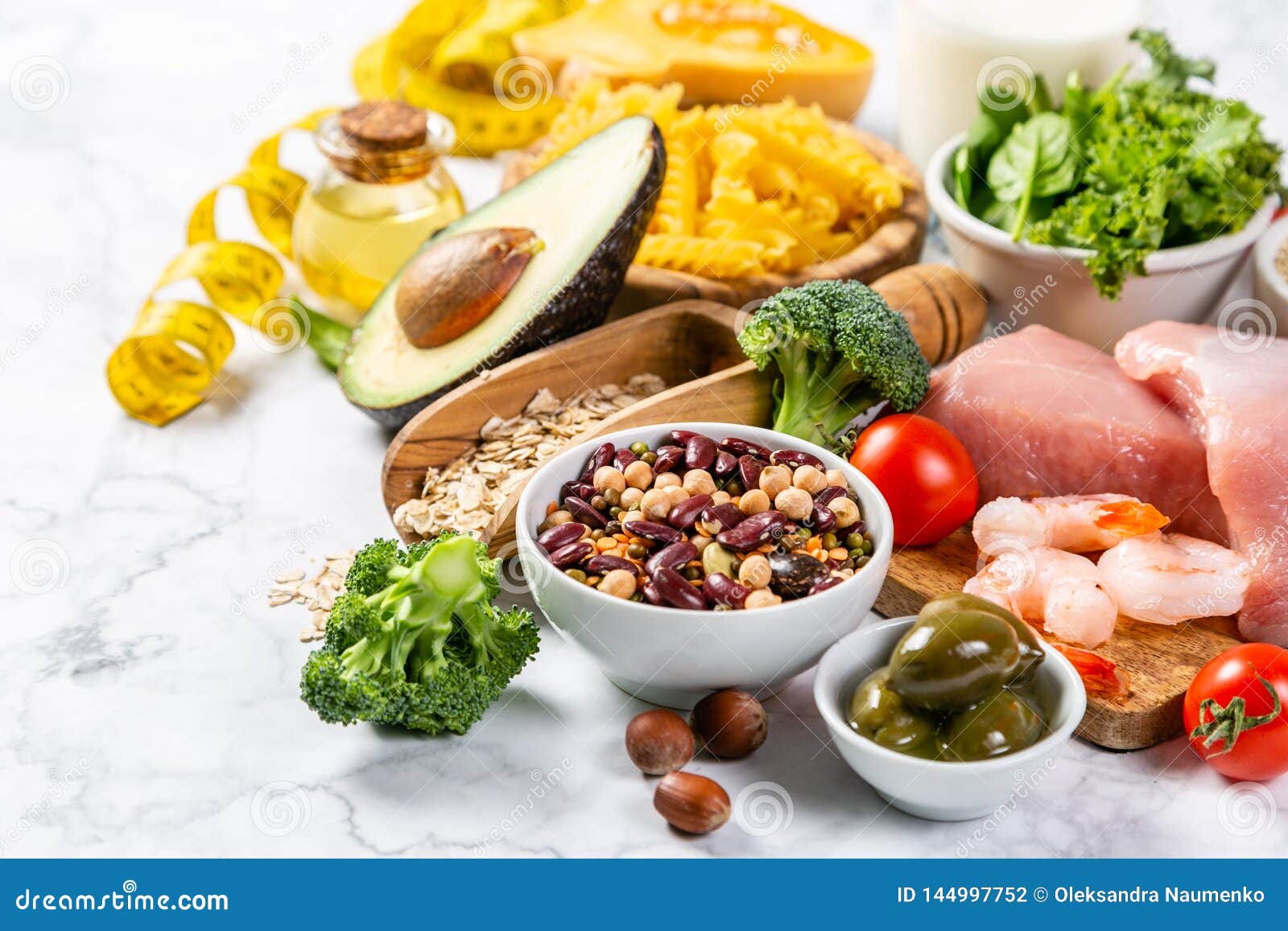 mediterranean diet concept - meat, fish, fruits and vegetables