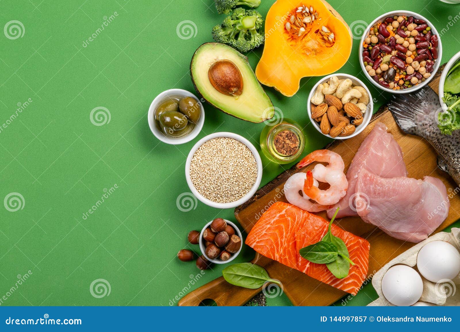 Mediterranean Diet Concept - Meat, Fish, Fruits and Vegetables Stock ...