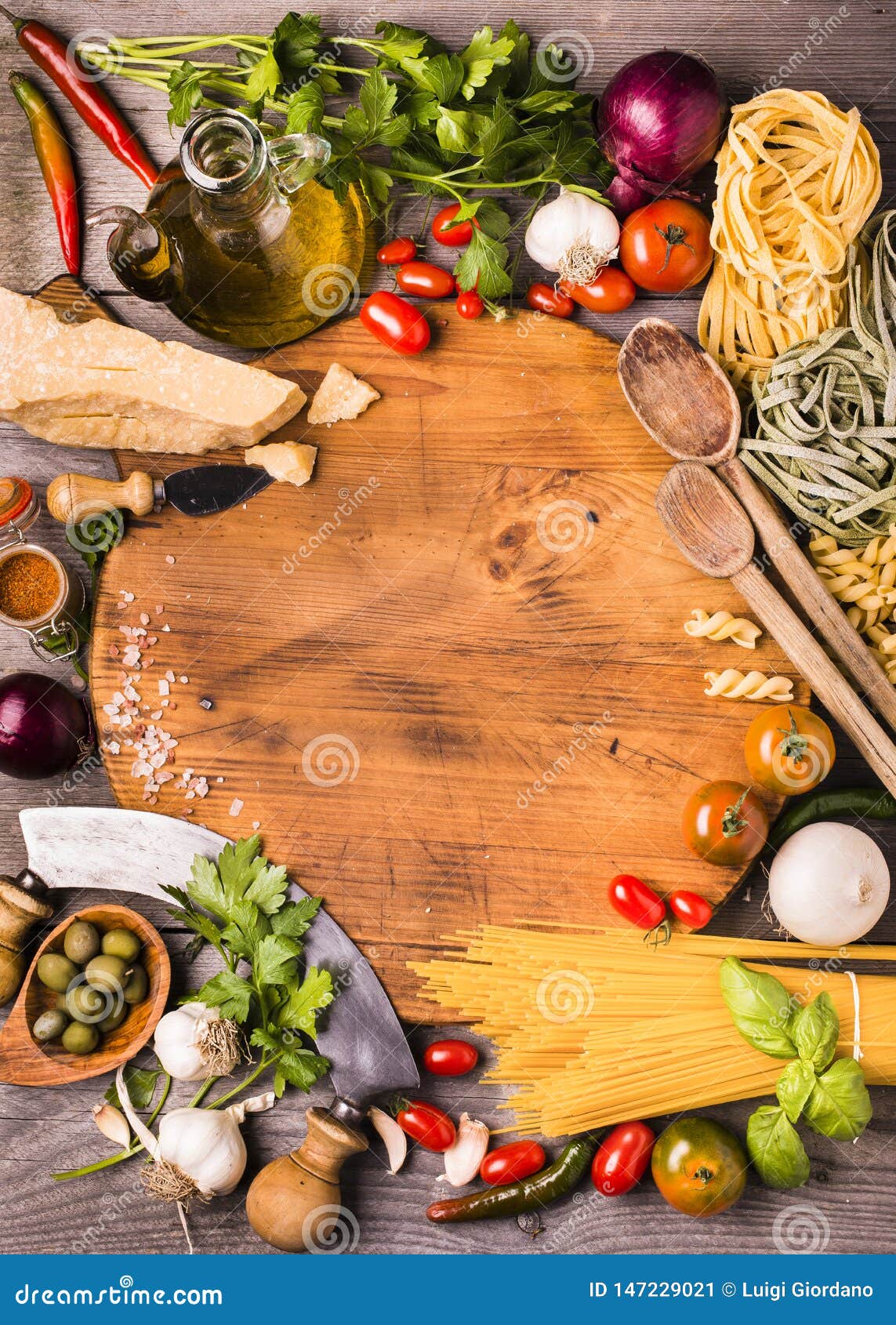 Mediterranean Diet with Pasta and Genuine Ingredients Stock Image ...