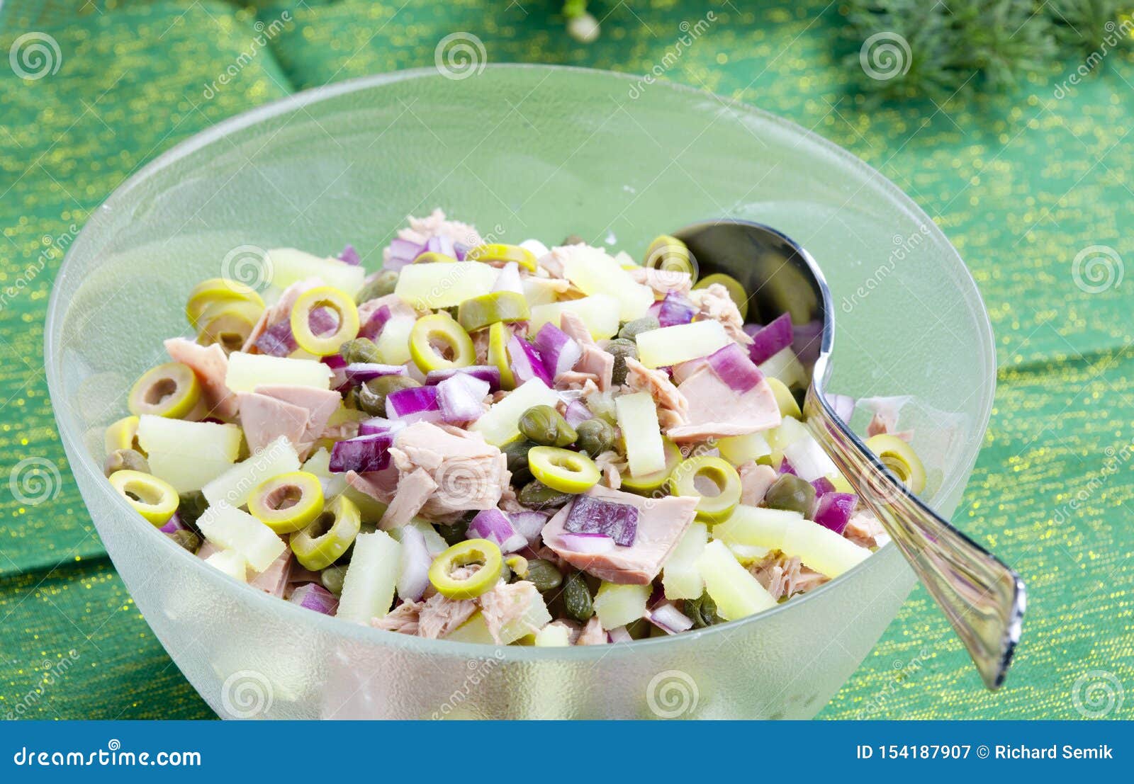 Mediterranean Potato Salad with Tuna Fish Stock Image Image of