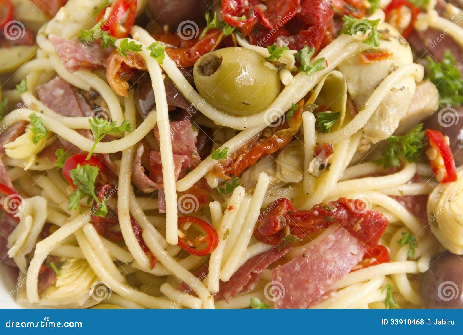 Mediterranean Salami Spaghetti Stock Photo Image of flavor, cuisine