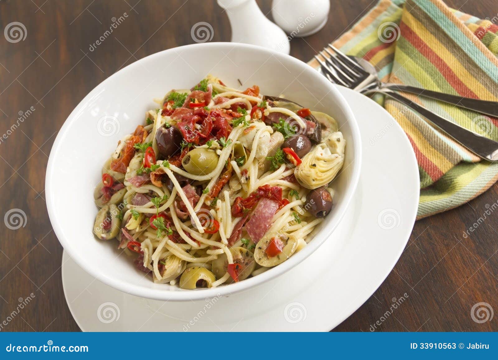 Mediterranean Salami Spaghetti Stock Image Image of napkin, healthy