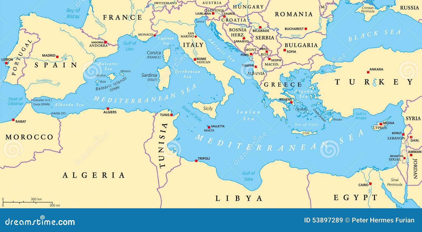 Mediterranean Sea Region Political Map Stock Vector - Illustration of asia,  ionian: 53897289