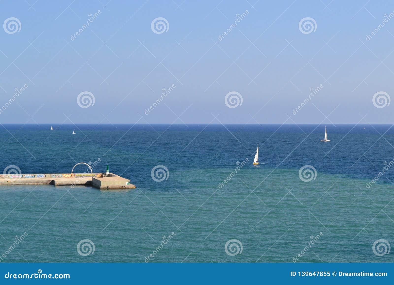 mediterranean sea view from la playa de la barceloneta - barcelona spain