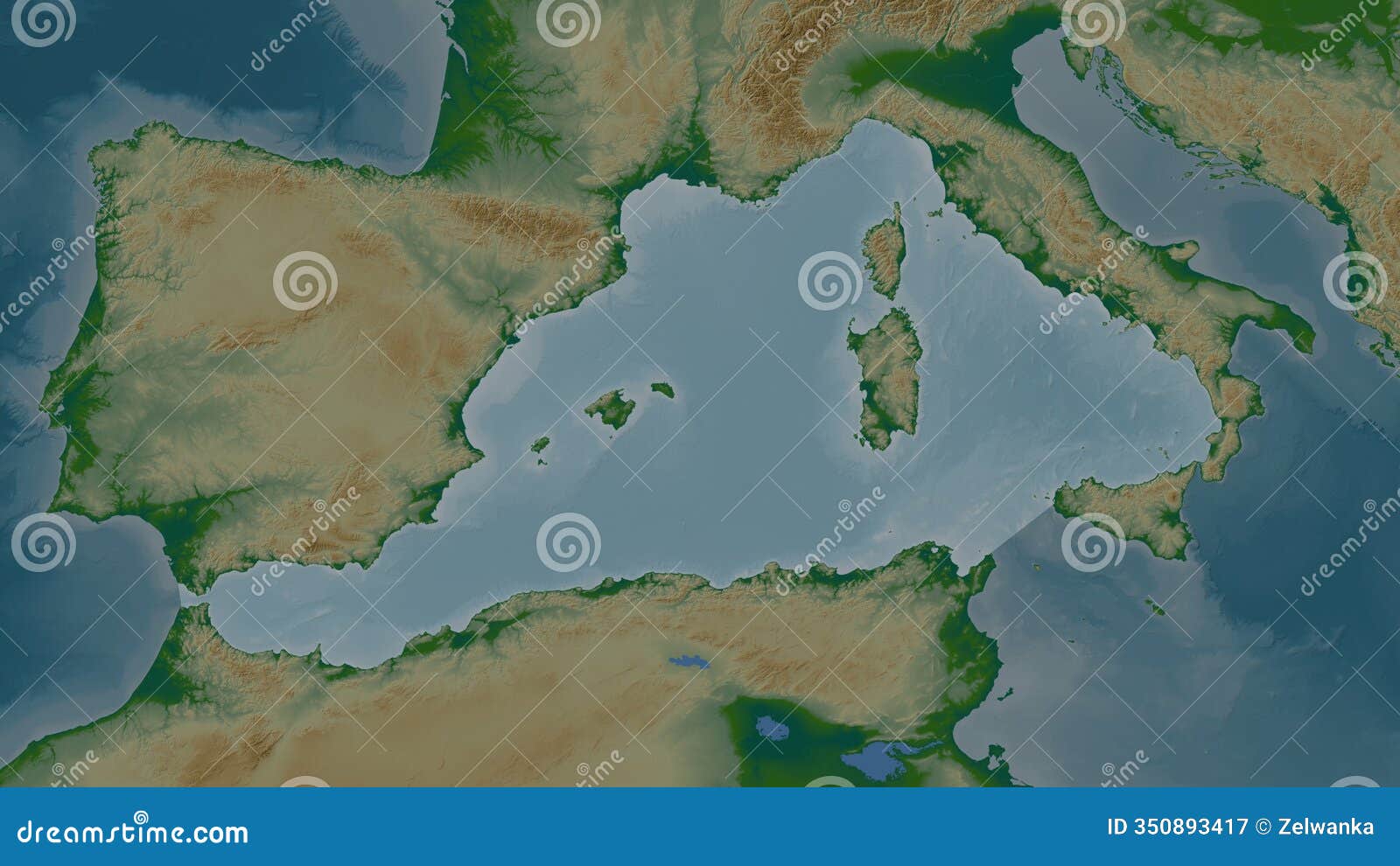 Mediterranean Sea Western Basin Highlighted Physical Map Stock Mediterranean Sea Western Basin Highlighted Physical Map Colored Elevation 350893417