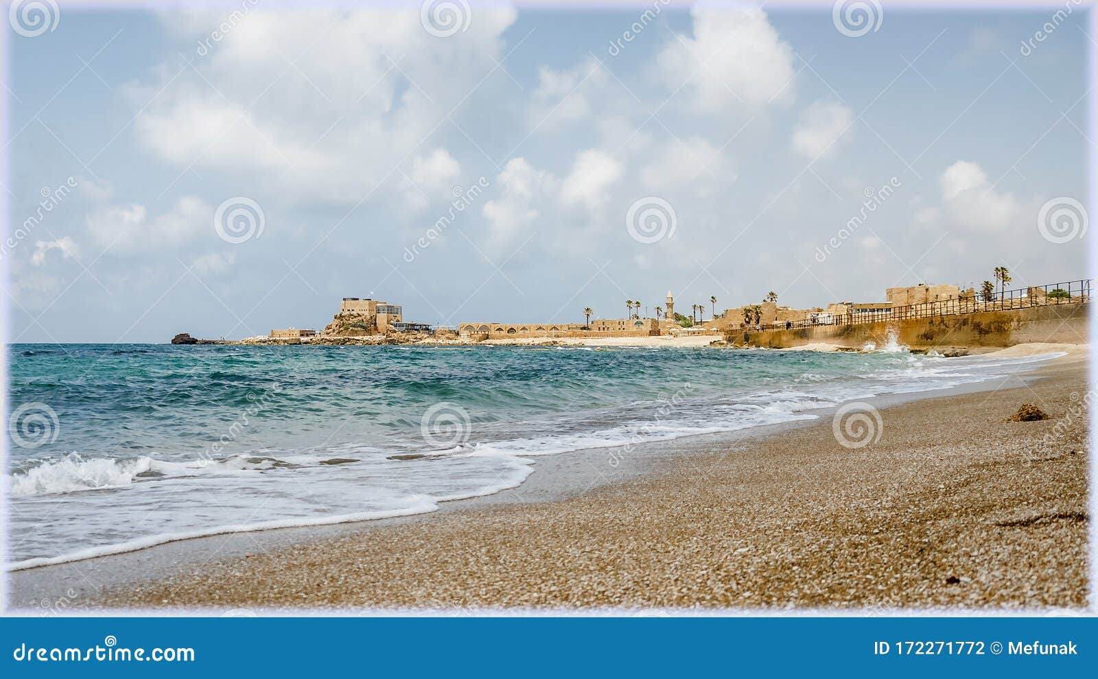 the mediterranian  sea and coastal panorama in caesarea, israel