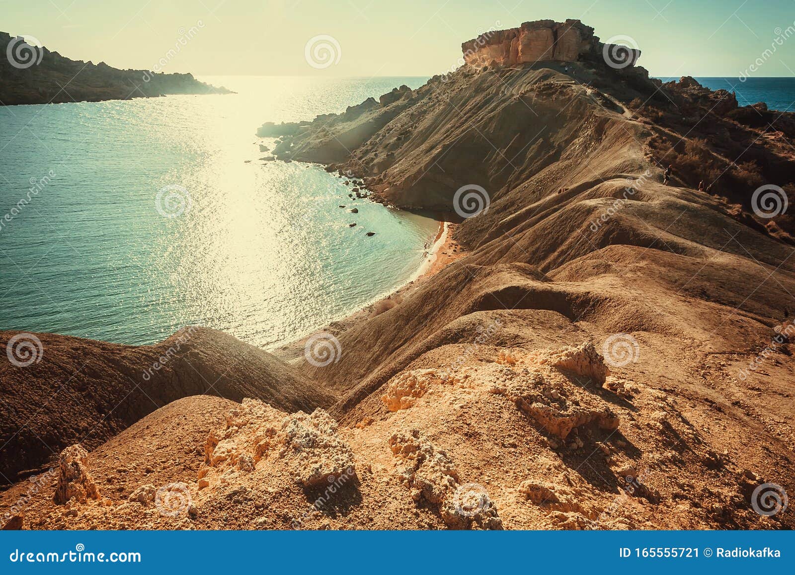 mediterranian sea scene, rocky cliff over sunny coastline