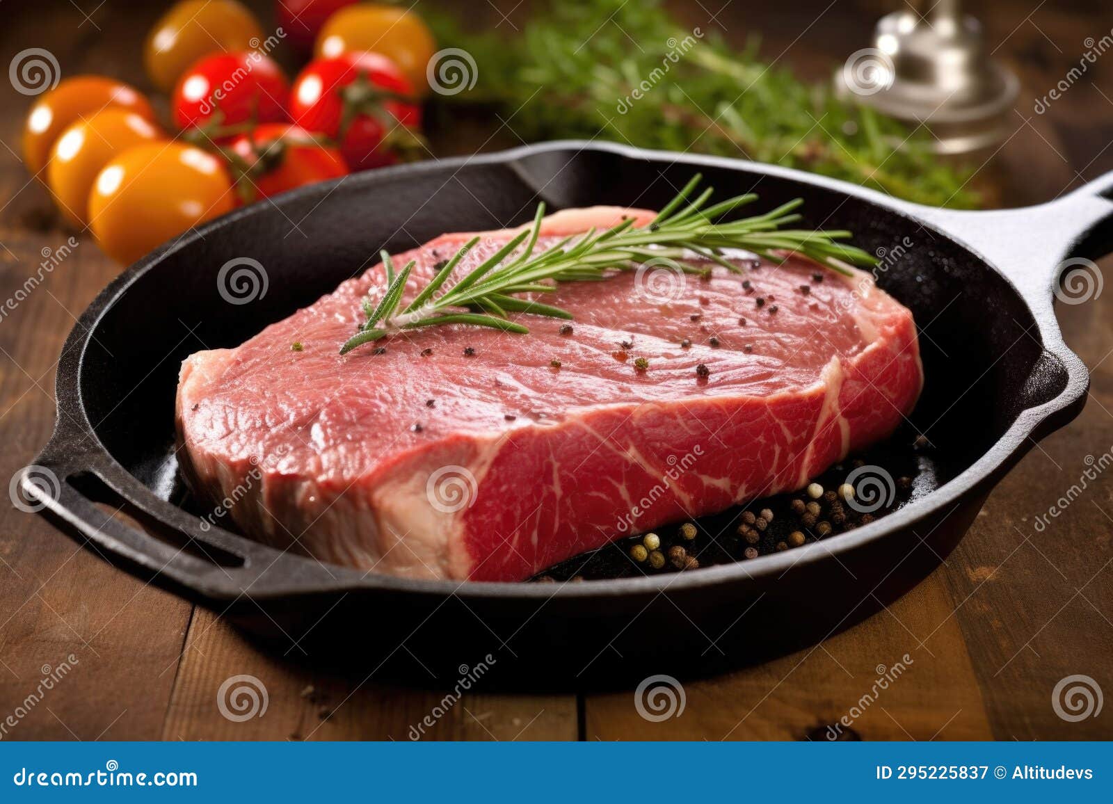 Mediumrare Steak on an Iron Cast Skillet Stock Image Image of