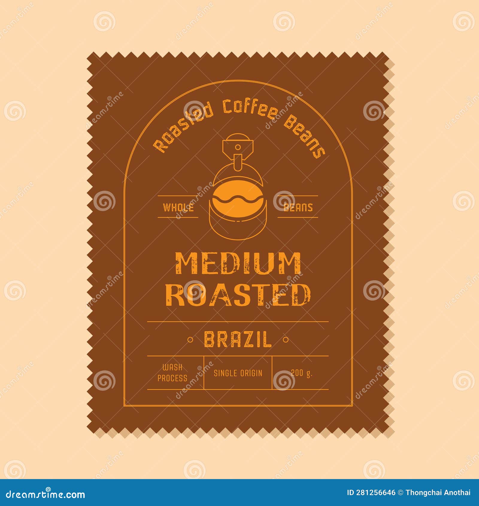 Medium Roasted Coffee Label with Roaster Machine Icon Stock Vector