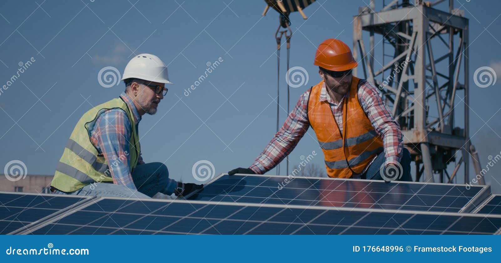 Technicians Installing Solar Panels in Sunshine Stock Photo Image of