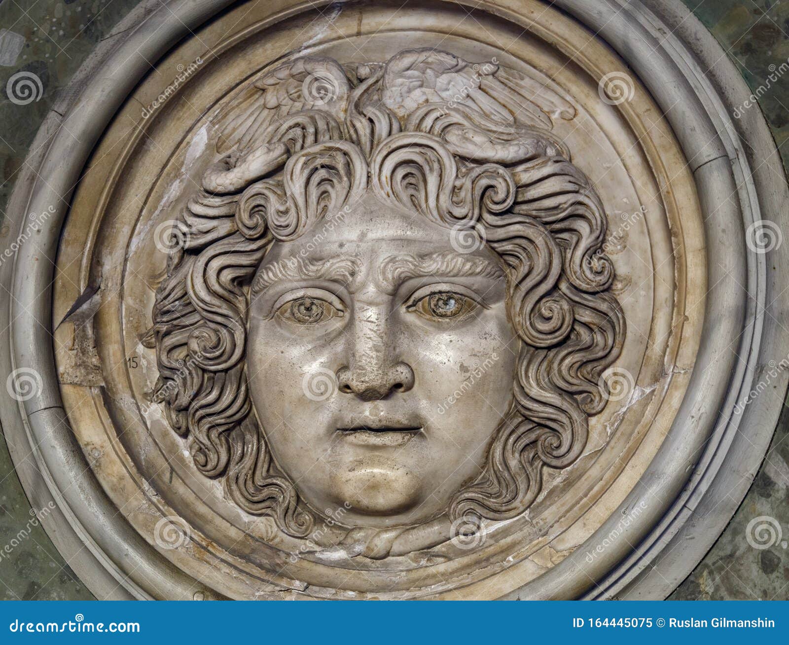 medusa face sculpture. head portrait of medusain greek mythology medusa was a monster, a gorgon, a winged human female