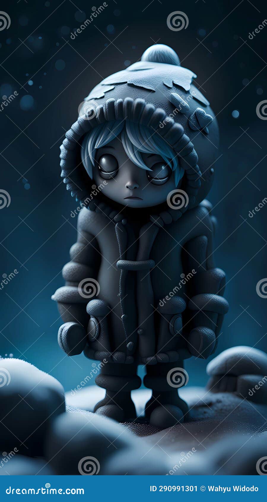 3d cartoon character with hoodie jacket in cold and dark landscape  ai generated