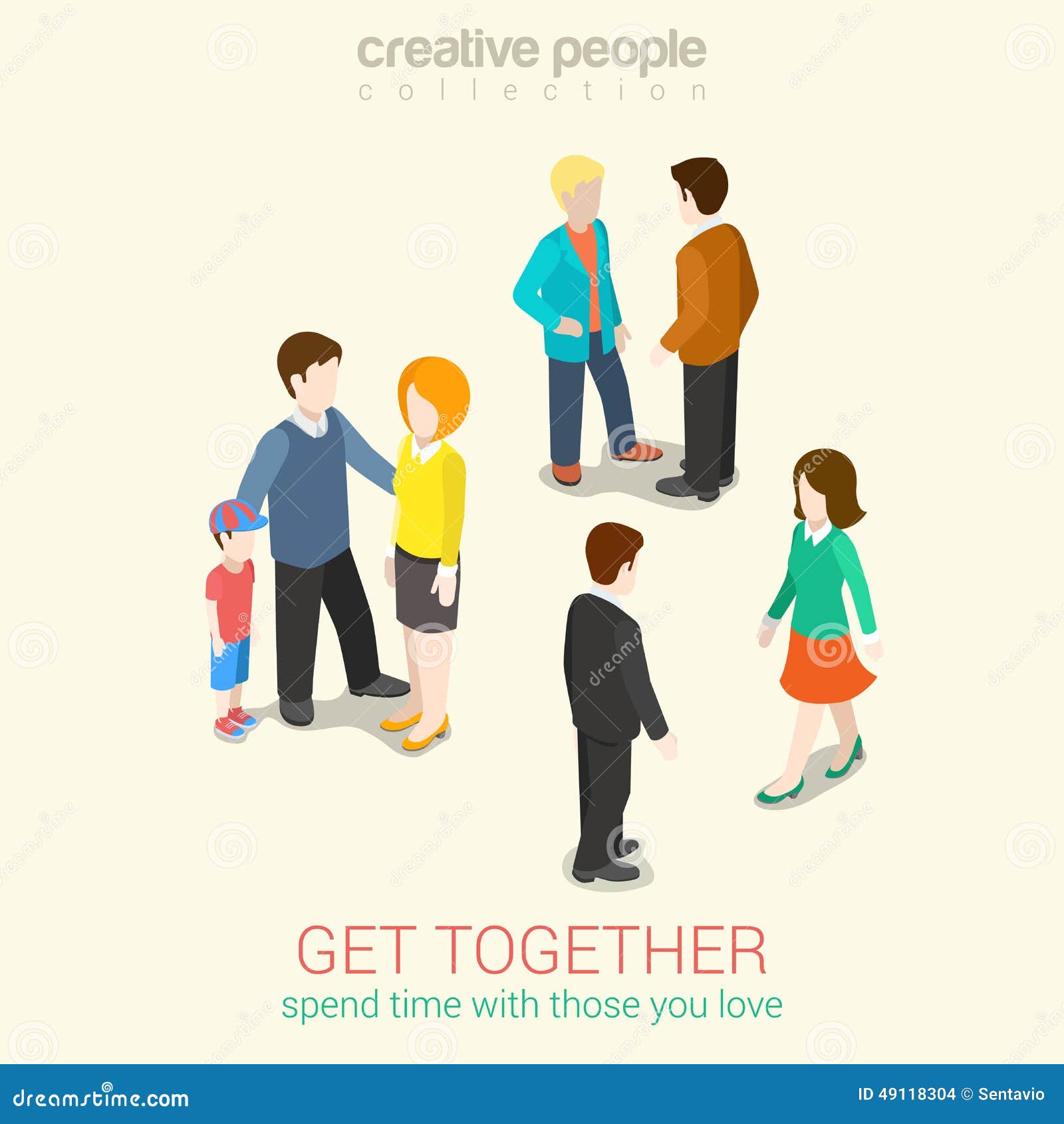 meet people you love spend time flat 3d web isometric concept