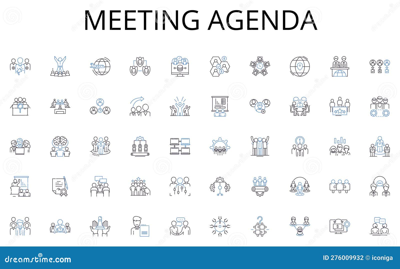meeting agenda line icons collection. agreement, clauses, conveyance, promises, terms, commitments, obligations 