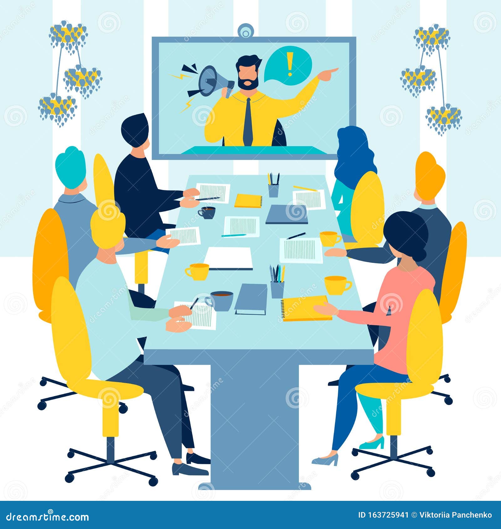 Meeting on Conference Video Call Raster Illustration Stock Illustration