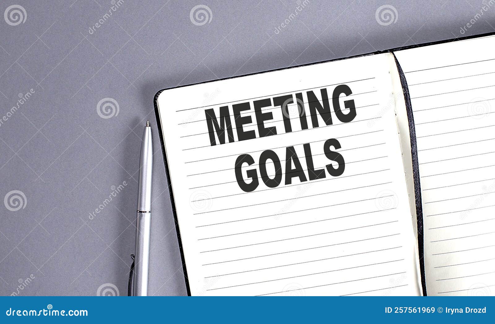 MEETING GOALS Word on the Notebook with Pen Stock Image Image of