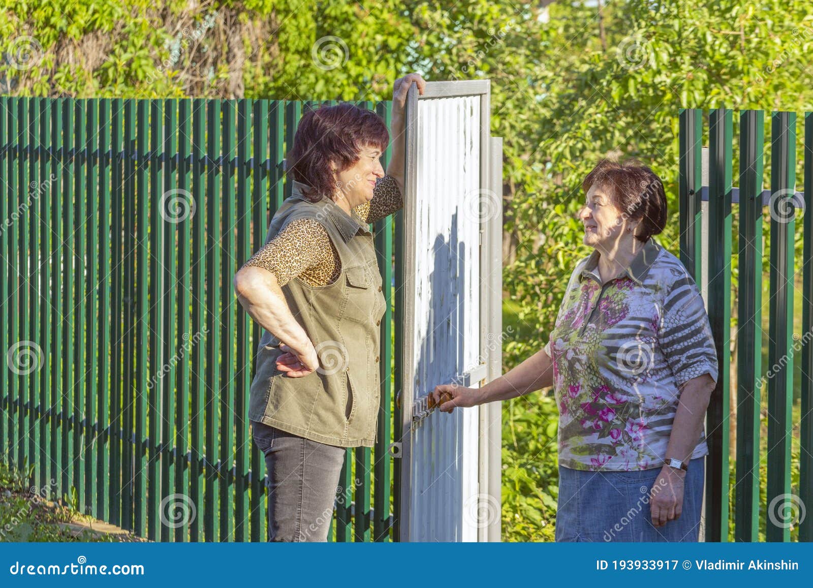 The Meeting Of Two Mature Neighbors At The Gate Stock Image Image Of Colleagues Meeting