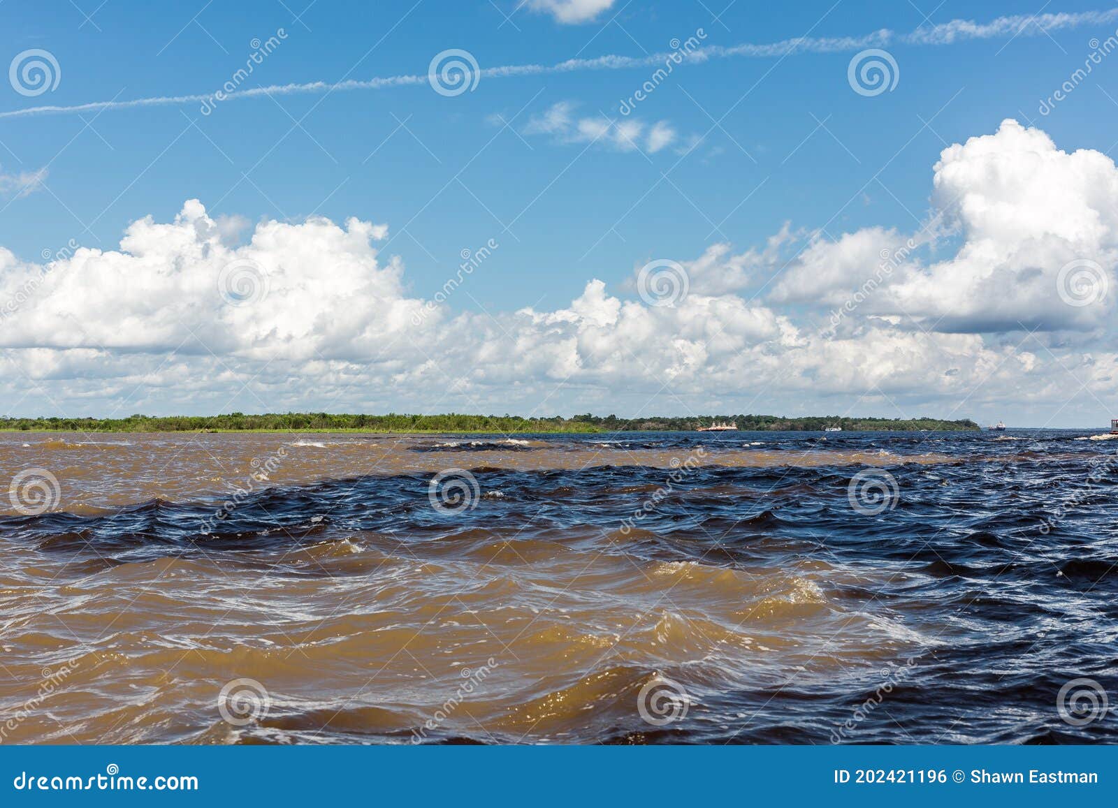 meeting of waters encontro das ÃÂguas as the rio negro merges with the amazon river in the state of amazonas, brazil, south ameri