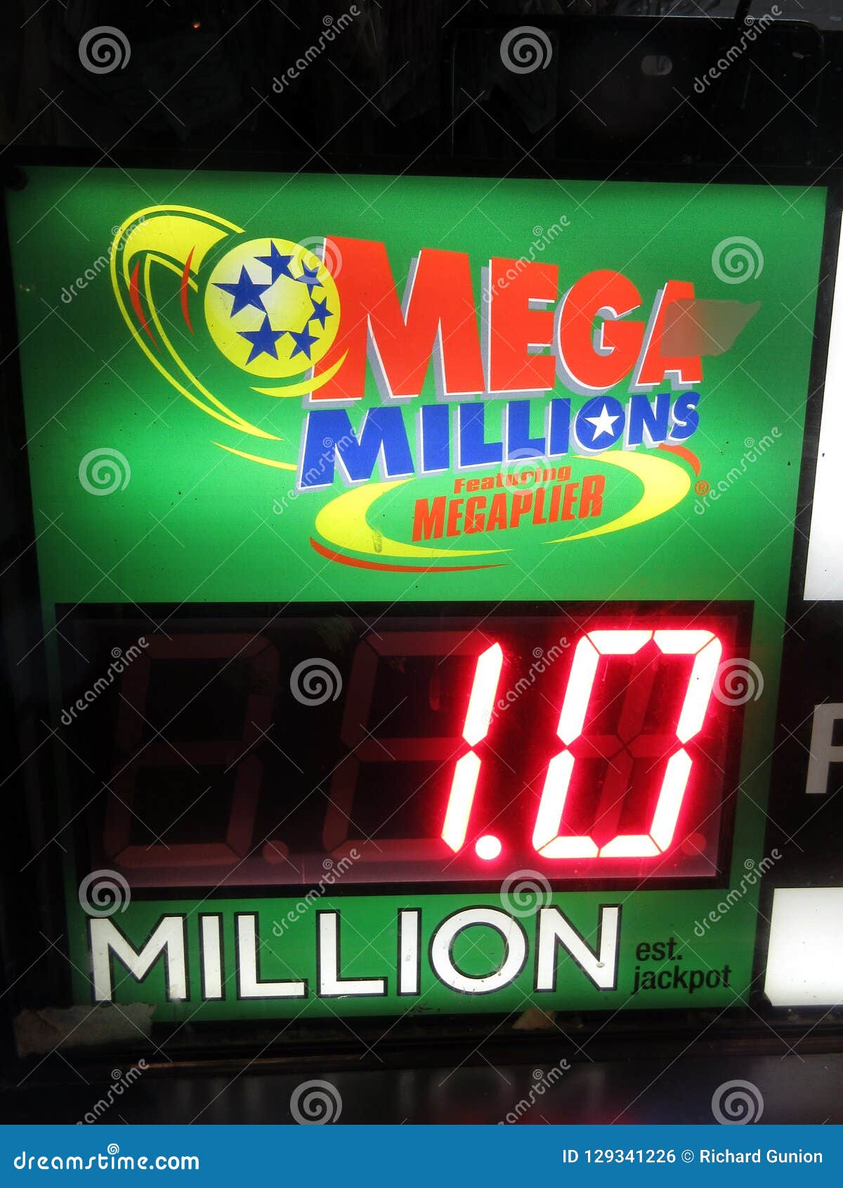 Mega Millions Lottery Sign With 145 Million Jack Pot In NJ. 2016, USA