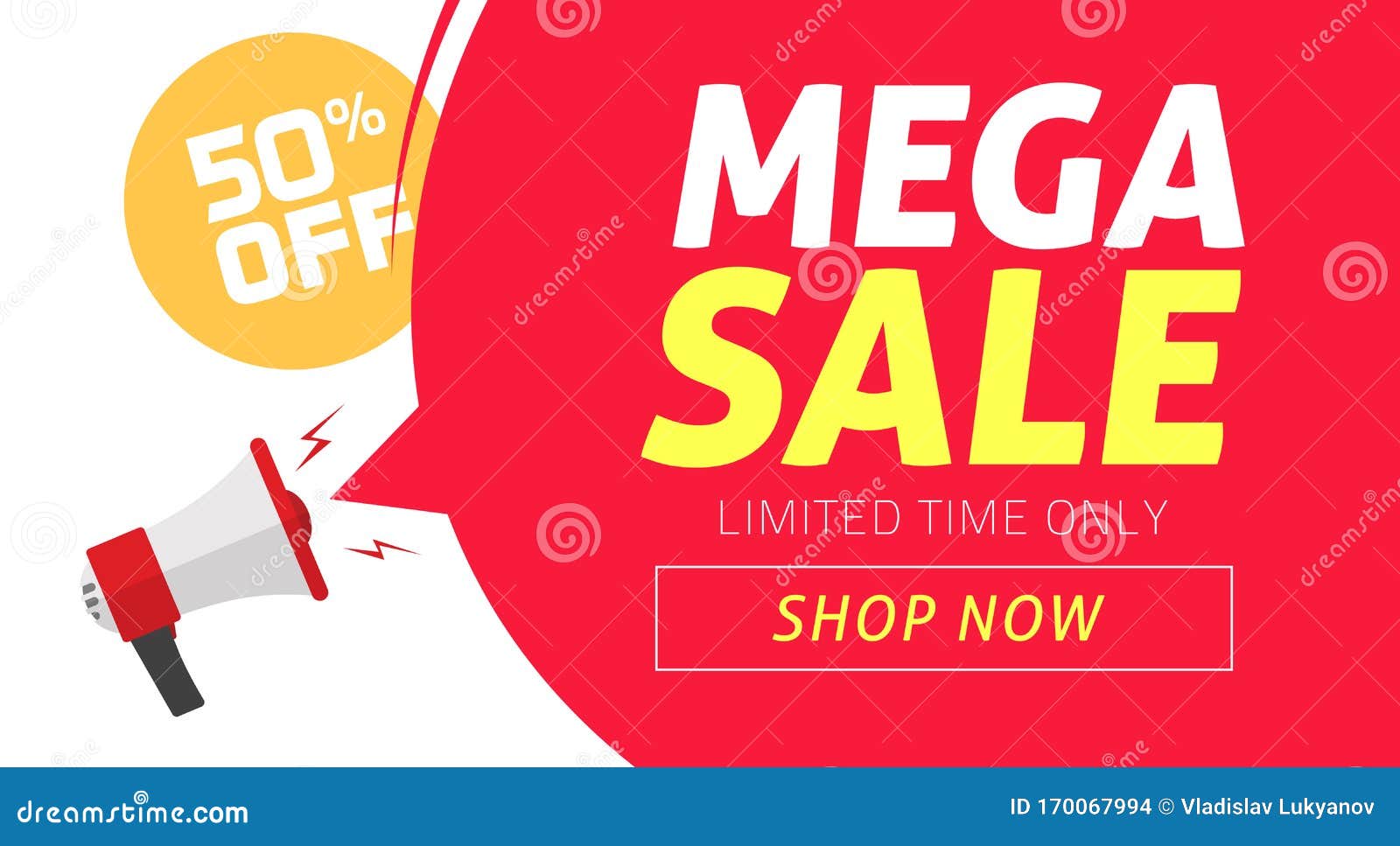 mega sale banner  with off price discount offer tag and megaphone announce  , flat clearance