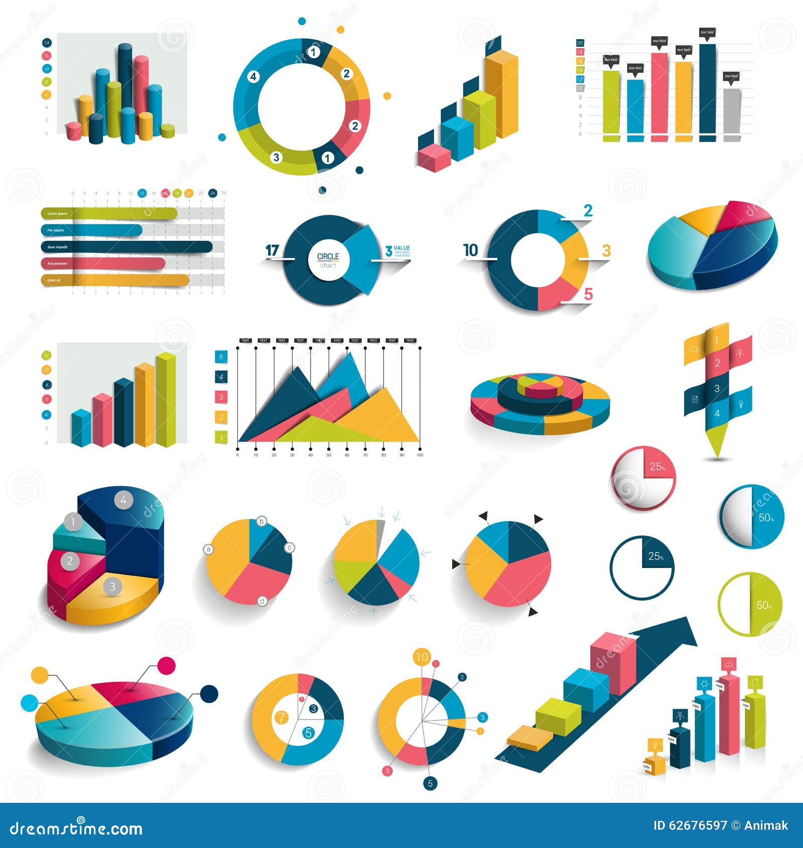 mega set of charts, graphs, circle charts.