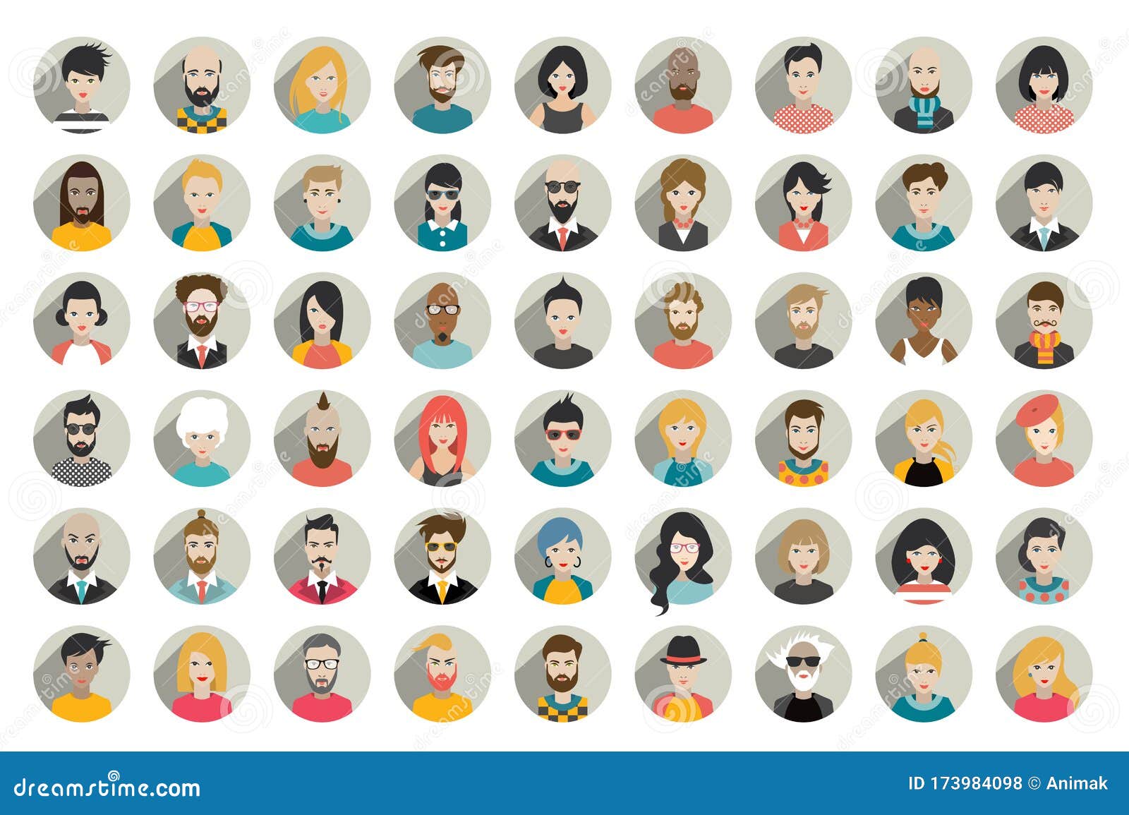 mega set of circle persons, avatars, people heads  different nationality in flat style.