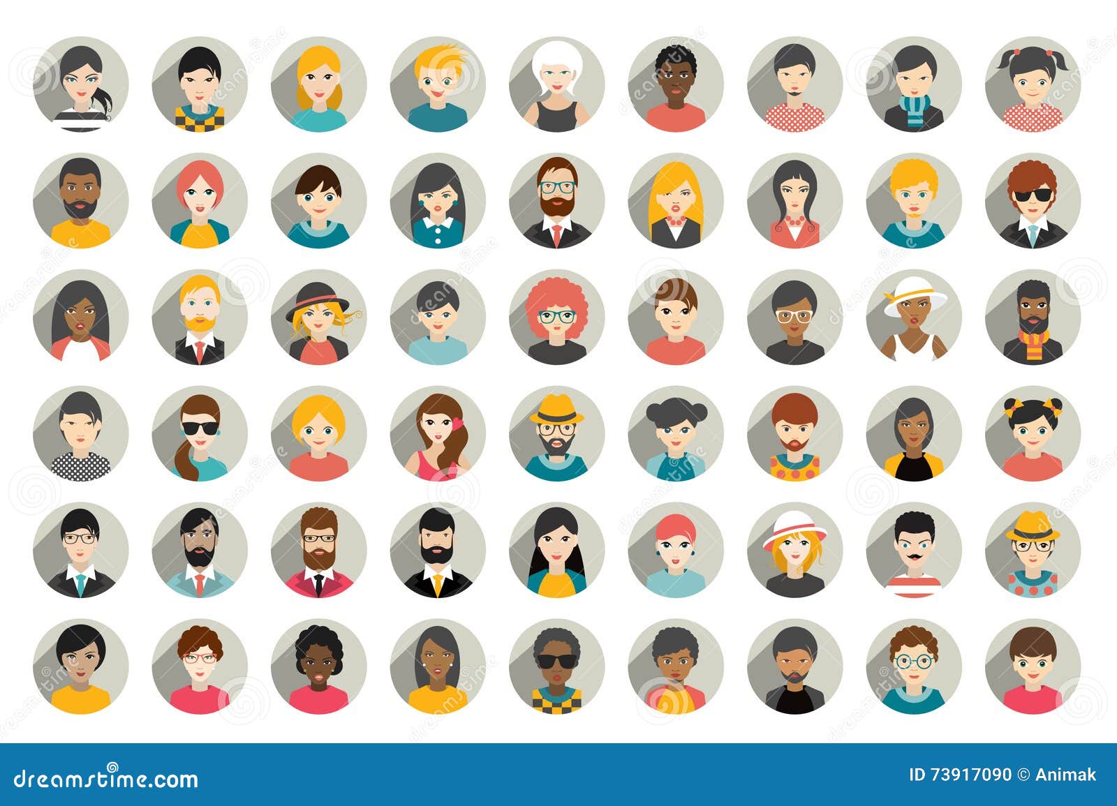 mega set of circle persons, avatars, people heads different nationality in flat style.