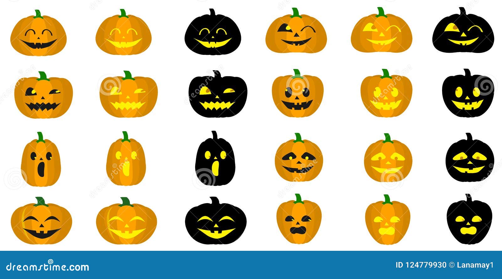 Mega Set of Different Halloween Pumpkins, Funny Faces in Cartoon Style ...