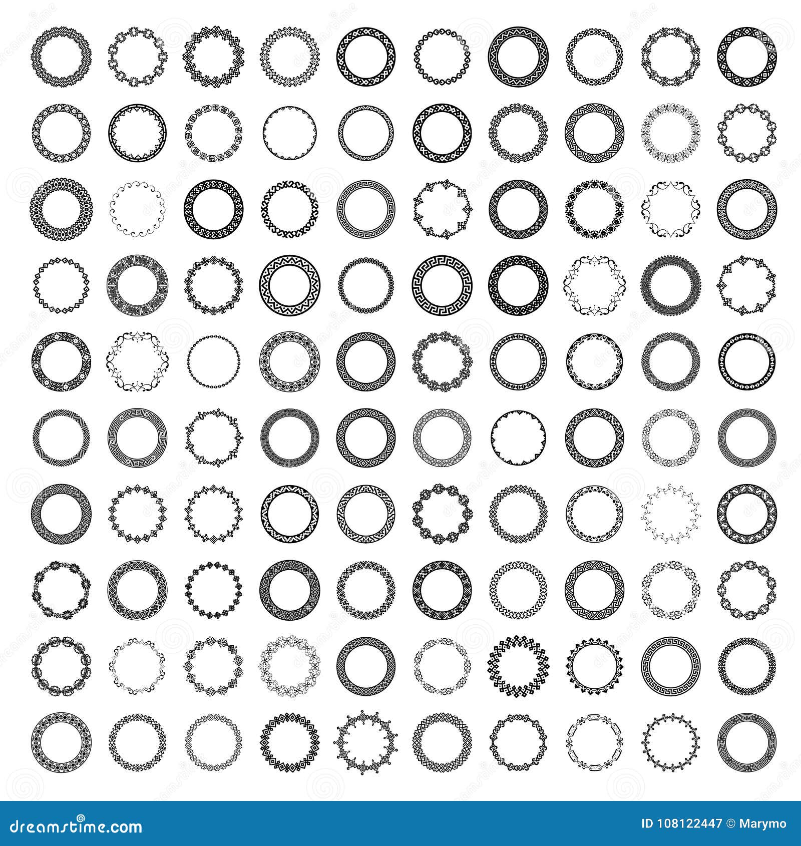 Mega Set of 100 the Most Popular Round Frames. Stock Vector