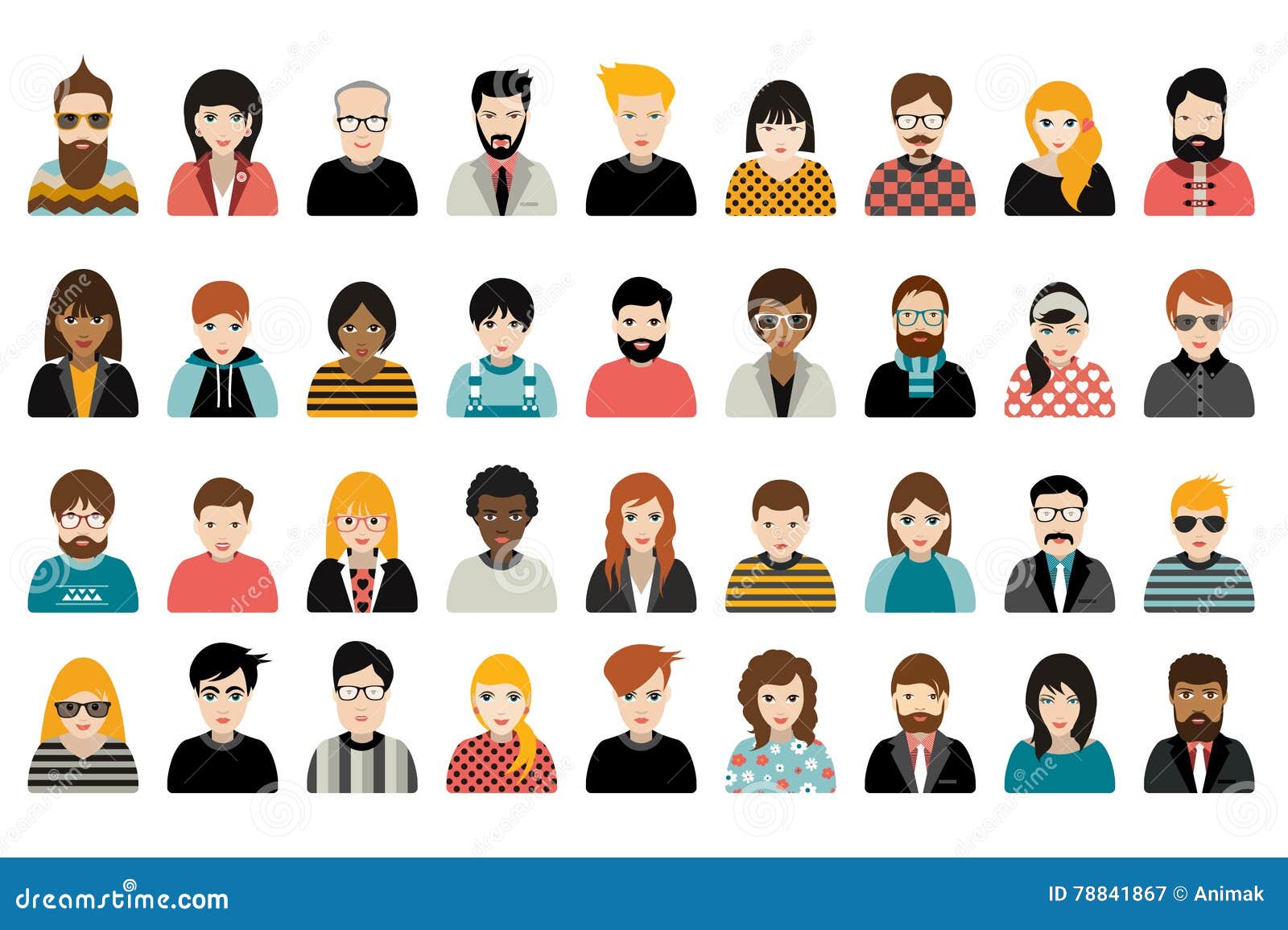 mega set of persons, avatars, people heads different nationality in flat style.