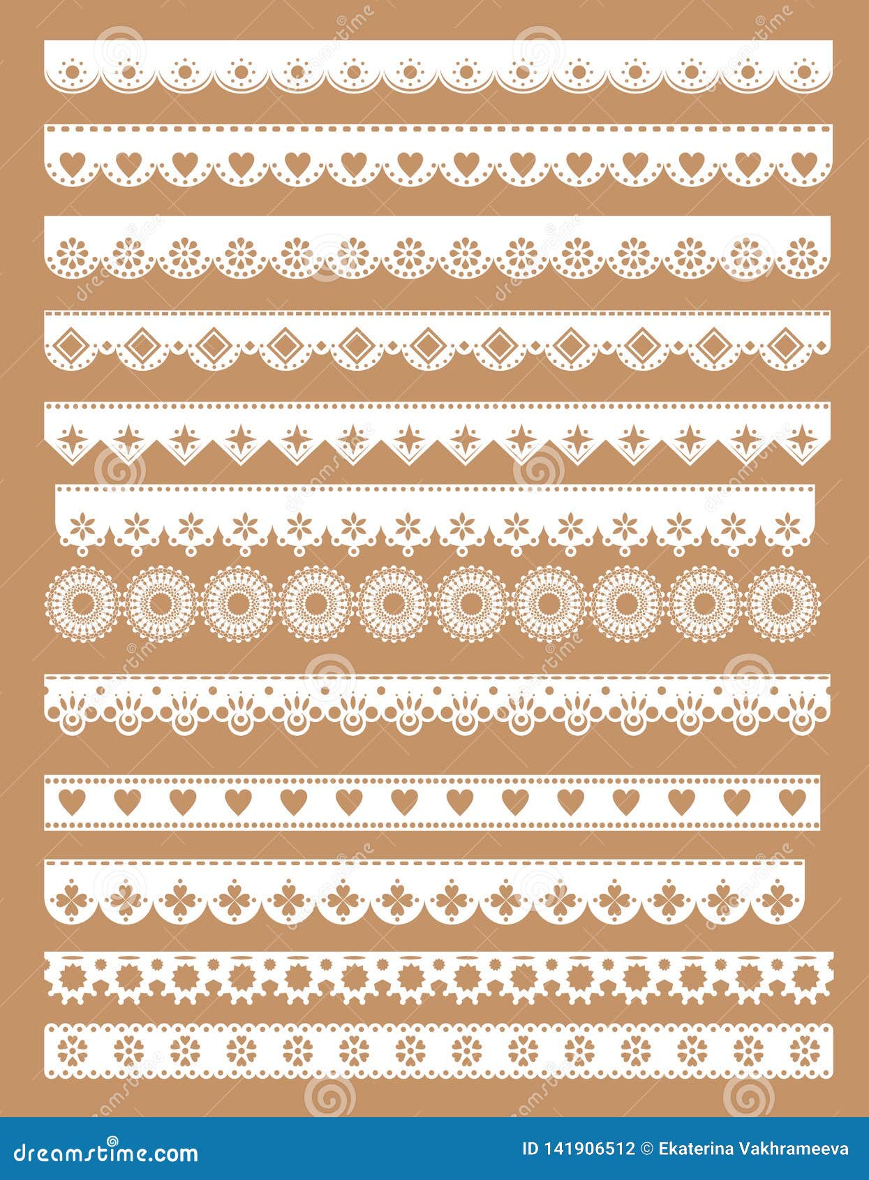 Mega Set of Scallop Lace Borders. Vector Illustration in Vintage