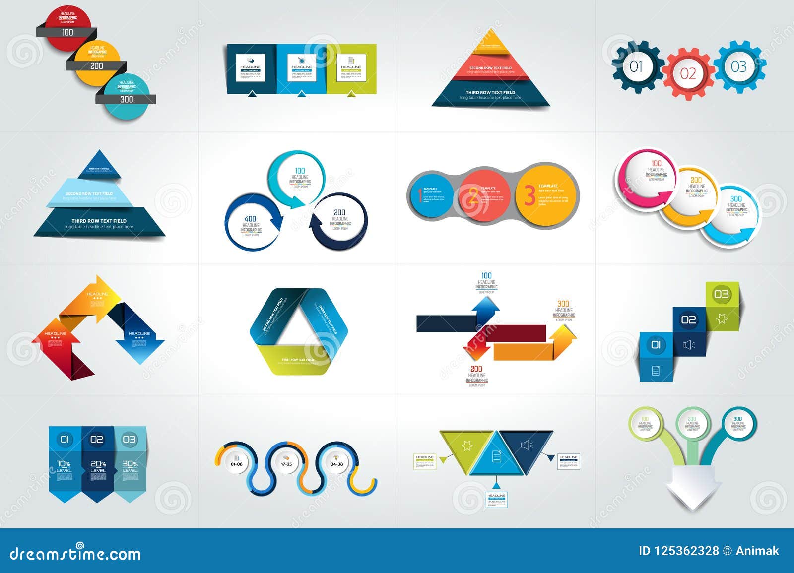 mega set of 3 steps infographic templates, diagrams, graph, presentations, chart