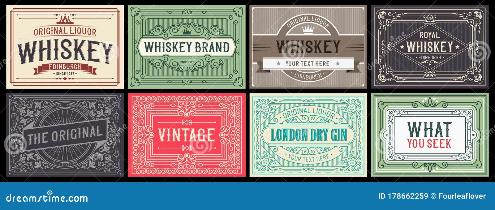 mega set of 8 vintage labels.  layered