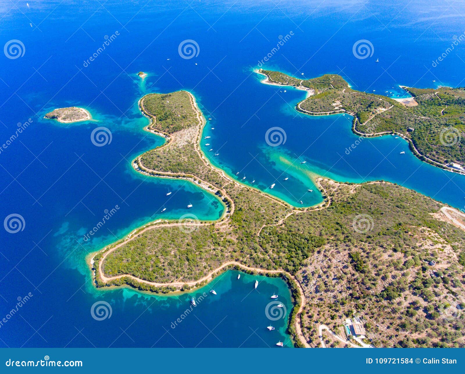 Meganisi Island Greece Aerial View of the Seashore and the Sea Stock ...