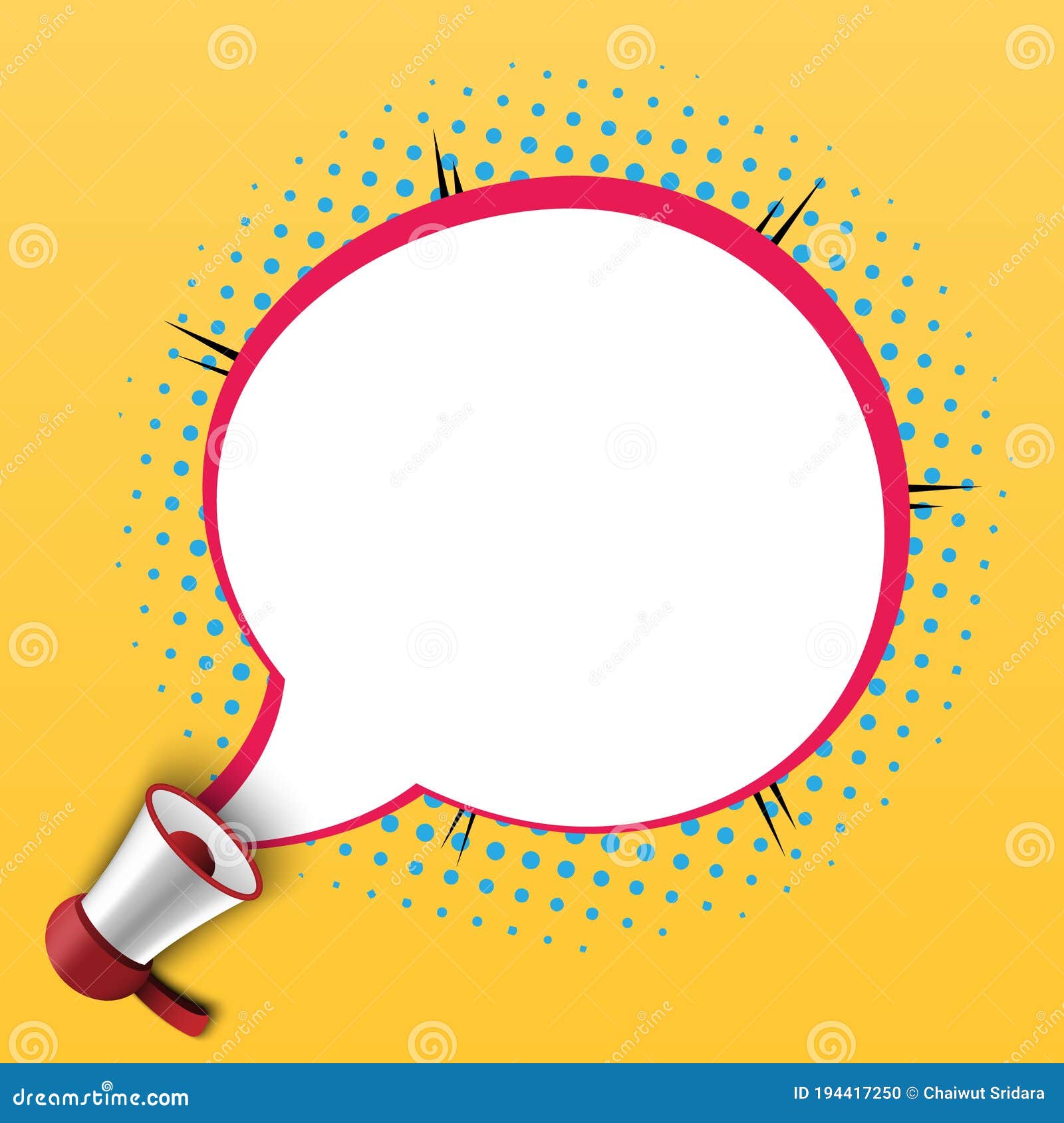megaphone with bubble speech template for advertisment, 
