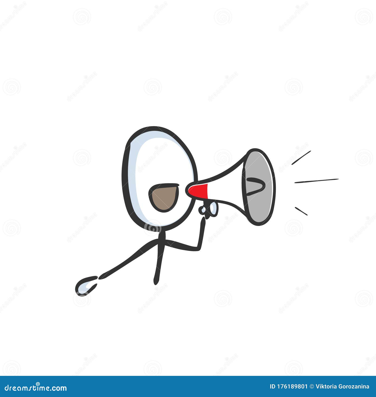 megaphone loud speaker announcement. bullhorn shout out. loud-hailer message. hand drawn. stickman cartoon. doodle sketch, 