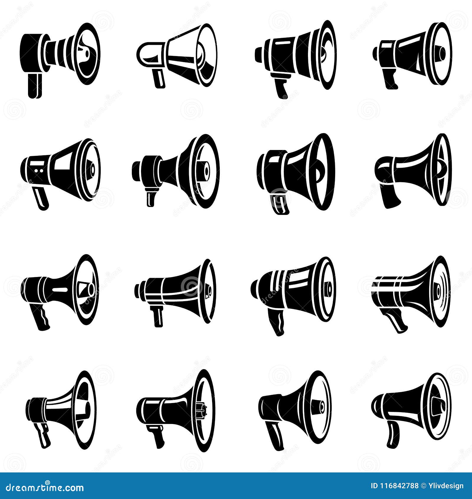 megaphone loud speaker icons set, simple style